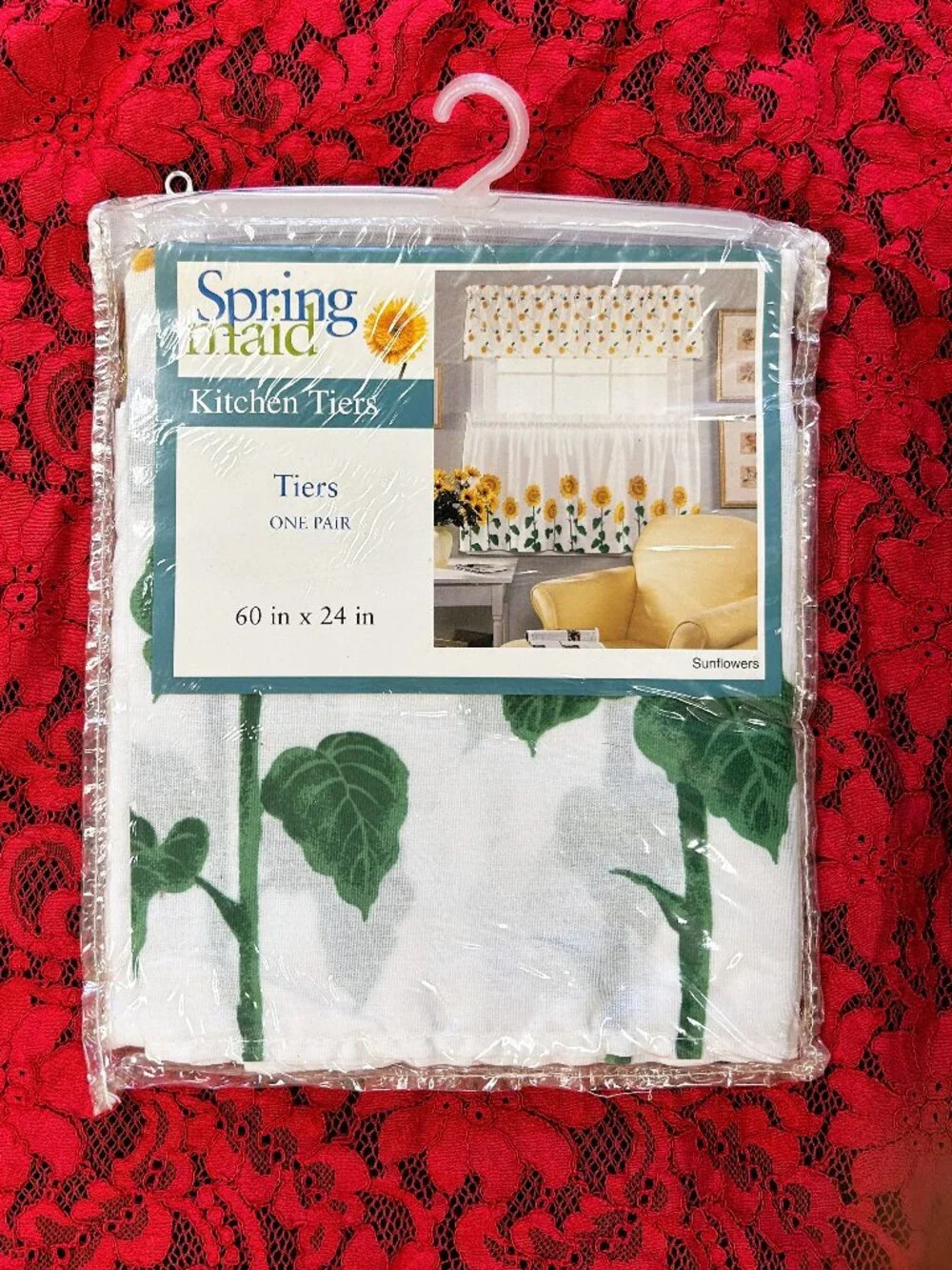 New~one pair kitchen Window Tiers~Springmaid Sunflowers white/golden~60